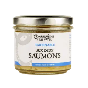 Tartinable aux 2 saumons conserverie Ile d'Yeu 100 gr Tartinable aux 2 saumons conserverie Ile d'Yeu 100 gr